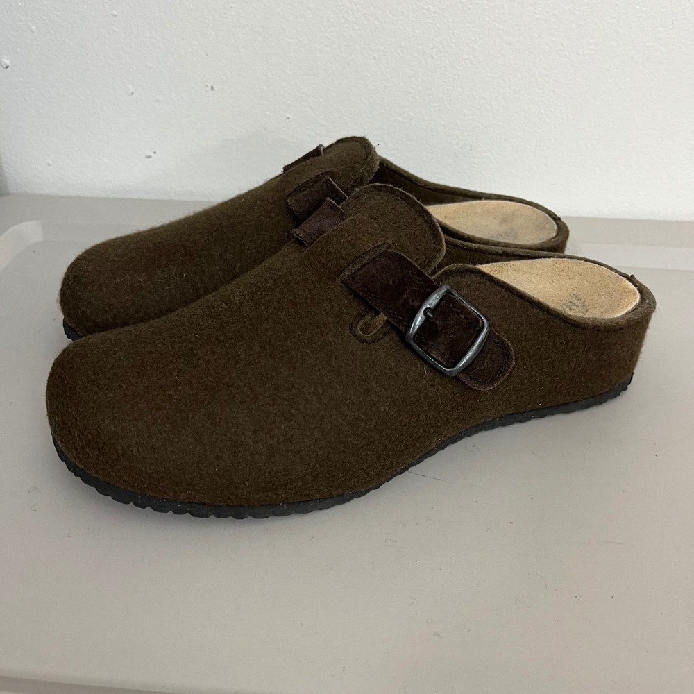 Haflinger Clog Slippers 41 Brown Wool Felt Buckle Comfort Mules Granola Hippie